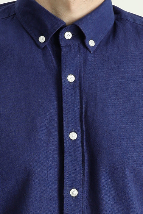 Dark Navy Long Sleeve Regular Fit Patterned Sporty Cotton Button-Down Collar Shirt