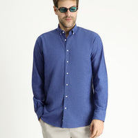 Blue Long Sleeve Regular Fit Patterned Sporty Cotton Button-Down Shirt