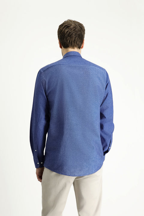 Blue Long Sleeve Regular Fit Patterned Sporty Cotton Button-Down Shirt