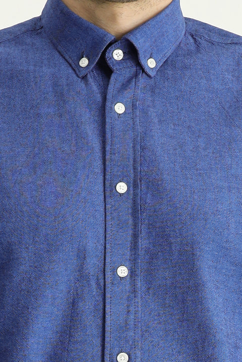 Blue Long Sleeve Regular Fit Patterned Sporty Cotton Button-Down Shirt