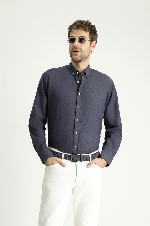 Dark Anthracite Long Sleeve Regular Fit Patterned Sporty Cotton Button-Down Shirt