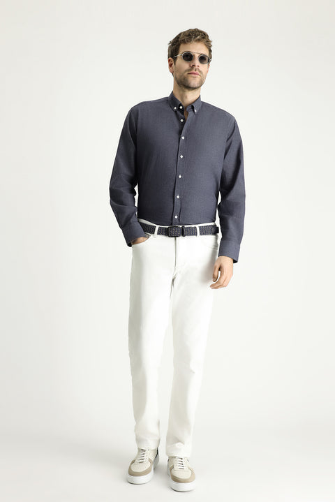Dark Anthracite Long Sleeve Regular Fit Patterned Sporty Cotton Button-Down Shirt
