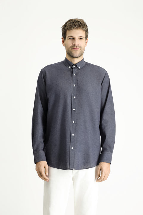 Dark Anthracite Long Sleeve Regular Fit Patterned Sporty Cotton Button-Down Shirt