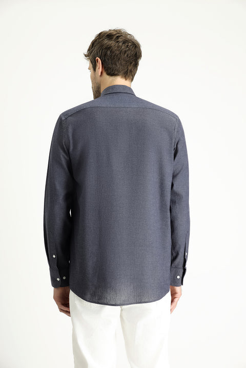 Dark Anthracite Long Sleeve Regular Fit Patterned Sporty Cotton Button-Down Shirt