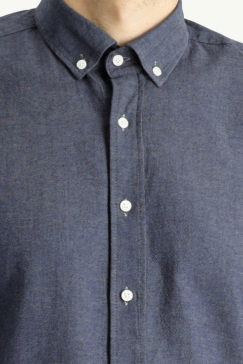 Dark Anthracite Long Sleeve Regular Fit Patterned Sporty Cotton Button-Down Shirt