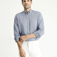 Medium Navy Long Sleeve Regular Fit Patterned Sporty Cotton Button-Down Collar Shirt