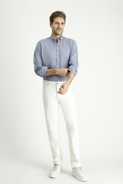 Medium Navy Long Sleeve Regular Fit Patterned Sporty Cotton Button-Down Collar Shirt