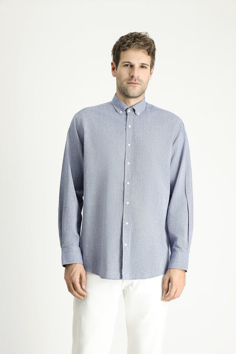 Medium Navy Long Sleeve Regular Fit Patterned Sporty Cotton Button-Down Collar Shirt