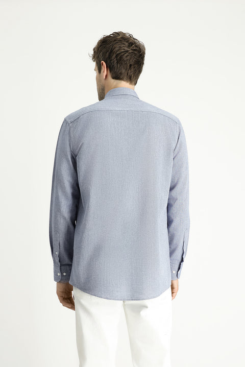 Medium Navy Long Sleeve Regular Fit Patterned Sporty Cotton Button-Down Collar Shirt