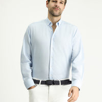 Light Blue Long Sleeve Regular Fit Patterned Sporty Cotton Button-Down Collar Shirt