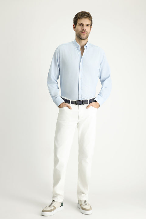 Light Blue Long Sleeve Regular Fit Patterned Sporty Cotton Button-Down Collar Shirt