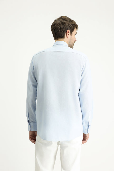 Light Blue Long Sleeve Regular Fit Patterned Sporty Cotton Button-Down Collar Shirt