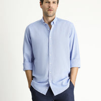 Blue Long Sleeve Regular Fit Patterned Sporty Cotton Button-Down Shirt