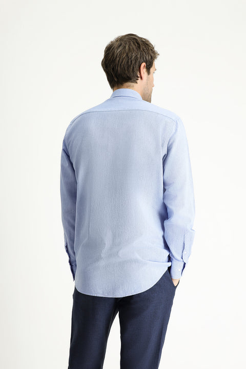 Blue Long Sleeve Regular Fit Patterned Sporty Cotton Button-Down Shirt
