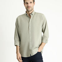 Pistachio Green Long Sleeve Regular Fit Patterned Sporty Cotton Button-Down Collar Shirt
