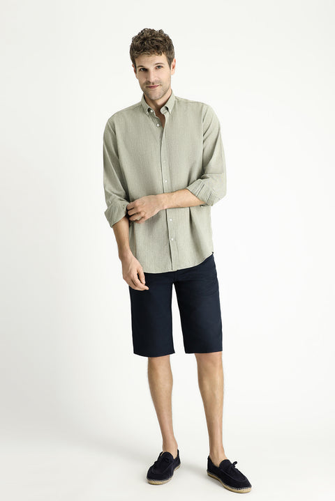 Pistachio Green Long Sleeve Regular Fit Patterned Sporty Cotton Button-Down Collar Shirt