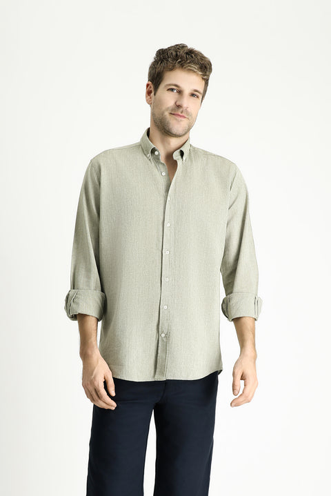 Pistachio Green Long Sleeve Regular Fit Patterned Sporty Cotton Button-Down Collar Shirt
