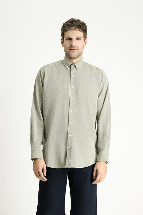 Pistachio Green Long Sleeve Regular Fit Patterned Sporty Cotton Button-Down Collar Shirt