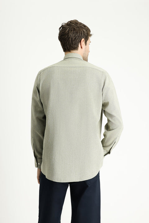 Pistachio Green Long Sleeve Regular Fit Patterned Sporty Cotton Button-Down Collar Shirt