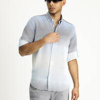 Light Navy Long Sleeve Regular Fit Patterned Cotton Button-Down Collar Shirt
