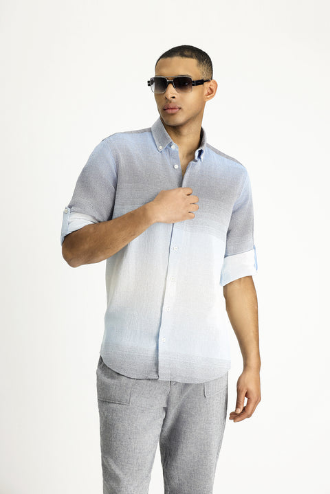 Light Navy Long Sleeve Regular Fit Patterned Cotton Button-Down Collar Shirt