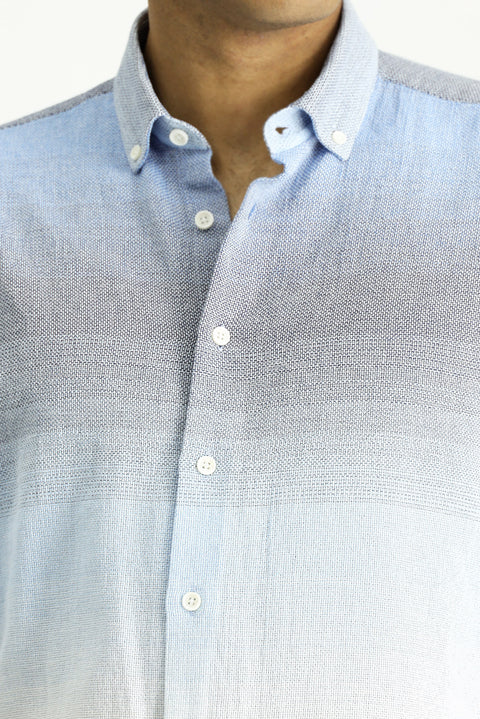 Light Navy Long Sleeve Regular Fit Patterned Cotton Button-Down Collar Shirt