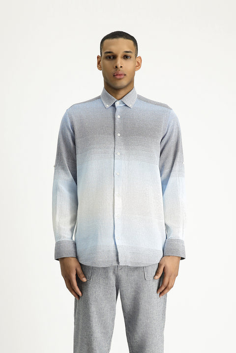 Light Navy Long Sleeve Regular Fit Patterned Cotton Button-Down Collar Shirt