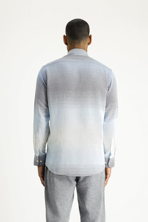 Light Navy Long Sleeve Regular Fit Patterned Cotton Button-Down Collar Shirt