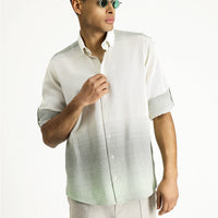 Light Khaki Long Sleeve Regular Fit Patterned Cotton Button-Down Collar Shirt