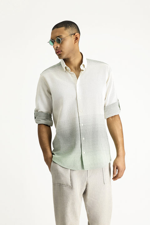 Light Khaki Long Sleeve Regular Fit Patterned Cotton Button-Down Collar Shirt