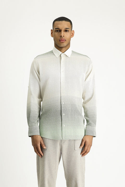 Light Khaki Long Sleeve Regular Fit Patterned Cotton Button-Down Collar Shirt