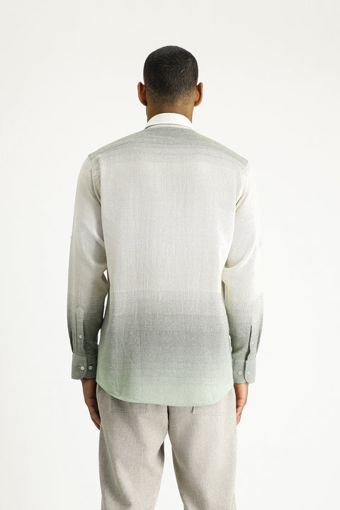 Light Khaki Long Sleeve Regular Fit Patterned Cotton Button-Down Collar Shirt