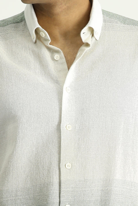Light Khaki Long Sleeve Regular Fit Patterned Cotton Button-Down Collar Shirt