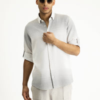 Light Mink Long Sleeve Regular Fit Patterned Cotton Button-Down Collar Shirt