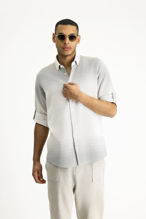 Light Mink Long Sleeve Regular Fit Patterned Cotton Button-Down Collar Shirt
