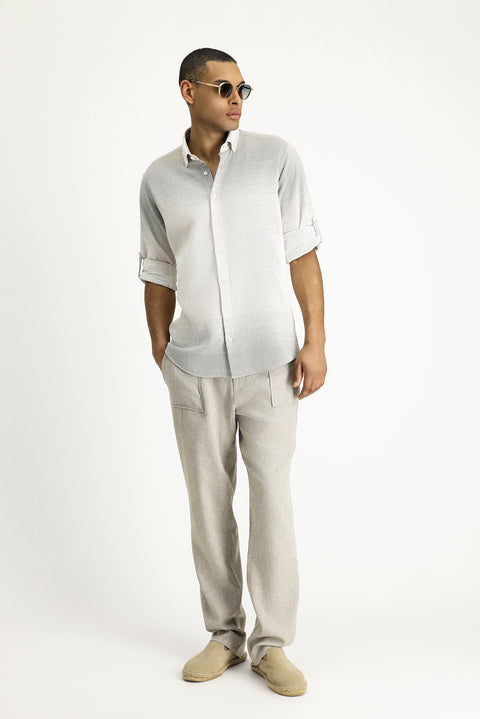 Light Mink Long Sleeve Regular Fit Patterned Cotton Button-Down Collar Shirt