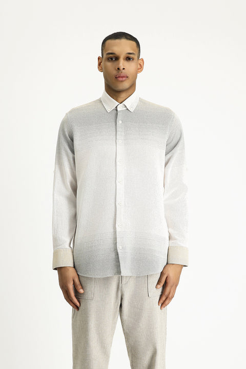 Light Mink Long Sleeve Regular Fit Patterned Cotton Button-Down Collar Shirt