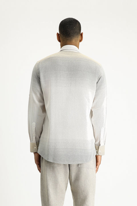 Light Mink Long Sleeve Regular Fit Patterned Cotton Button-Down Collar Shirt