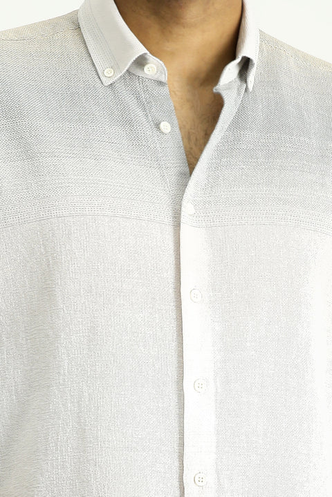 Light Mink Long Sleeve Regular Fit Patterned Cotton Button-Down Collar Shirt