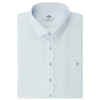 Light Blue Plus Size Long Sleeve Patterned Pocket Cotton Linen Look Shantuk Shirt