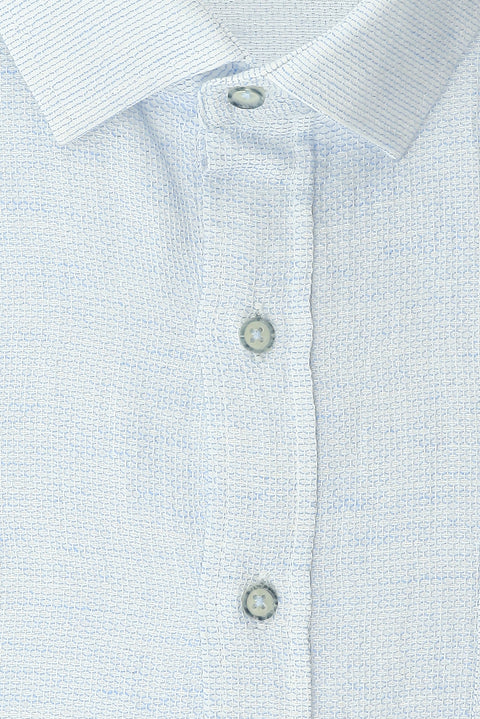 Light Blue Plus Size Long Sleeve Patterned Pocket Cotton Linen Look Shantuk Shirt