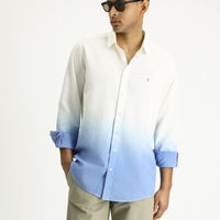 Blue Long Sleeve Regular Fit Sporty Patterned Button-Down Collar Linen-Look Cotton Shirt