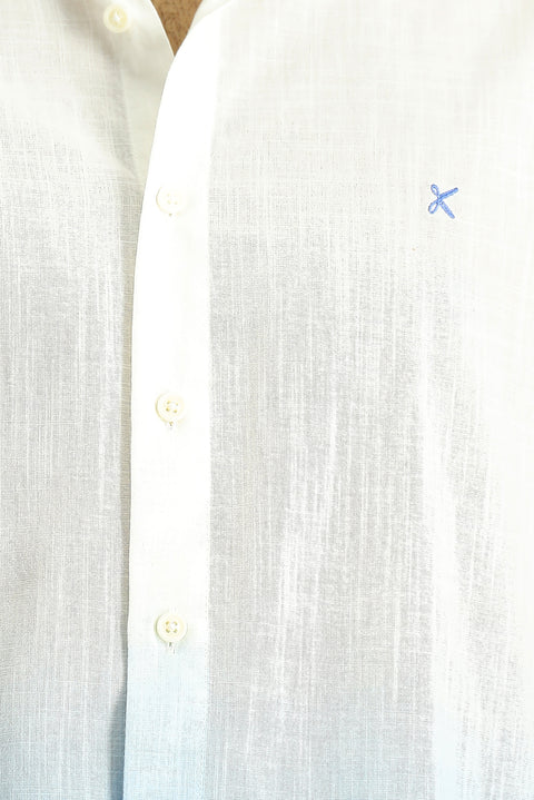 Blue Long Sleeve Regular Fit Sporty Patterned Button-Down Collar Linen-Look Cotton Shirt