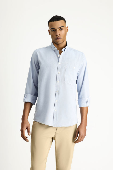Light Blue Long Sleeve Regular Fit Oxford Cotton Button-Down Shirt