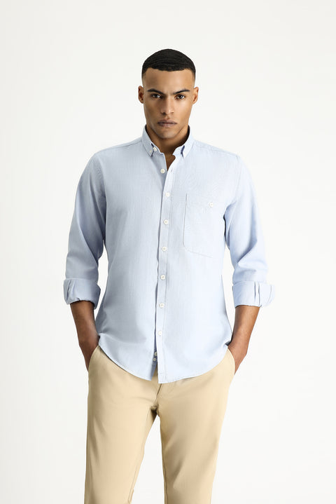 Light Blue Long Sleeve Regular Fit Oxford Cotton Button-Down Shirt