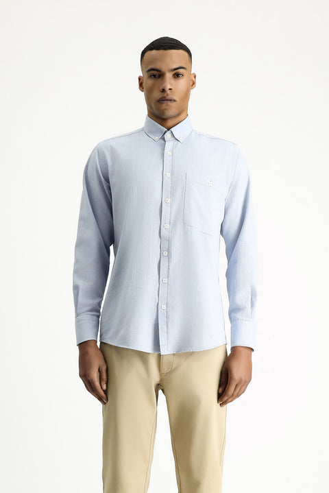 Light Blue Long Sleeve Regular Fit Oxford Cotton Button-Down Shirt
