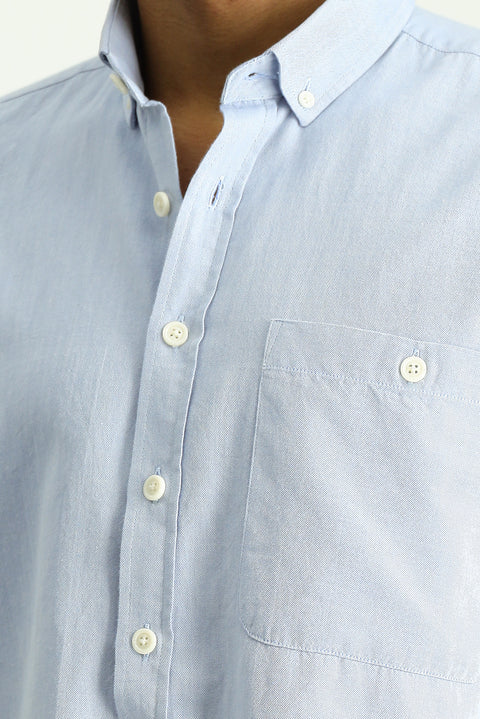 Light Blue Long Sleeve Regular Fit Oxford Cotton Button-Down Shirt