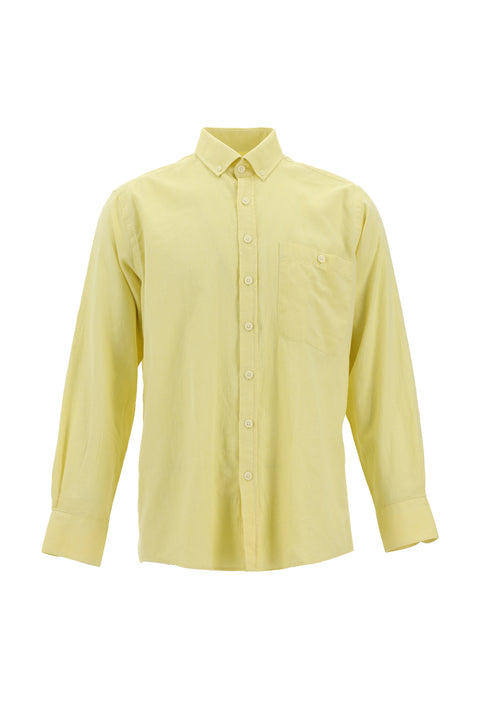 Light Yellow Long Sleeve Regular Fit Oxford Cotton Button-Down Shirt