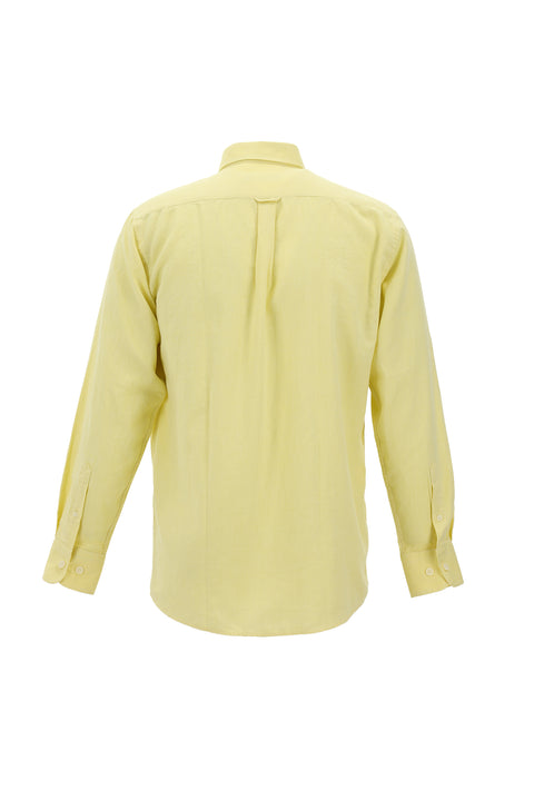 Light Yellow Long Sleeve Regular Fit Oxford Cotton Button-Down Shirt