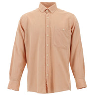 Light Orange Long Sleeve Regular Fit Oxford Cotton Button-Down Shirt